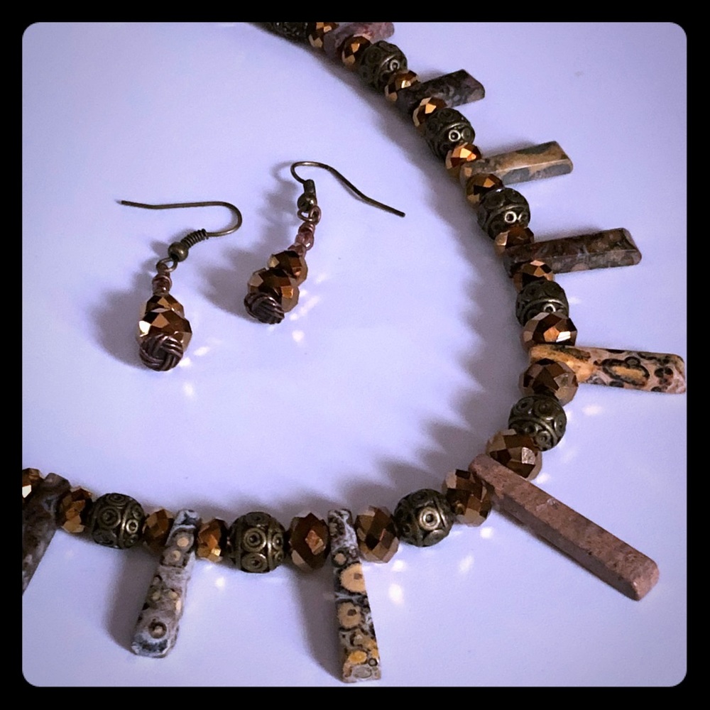 Leopardskin Jasper Necklace and Earring Set
